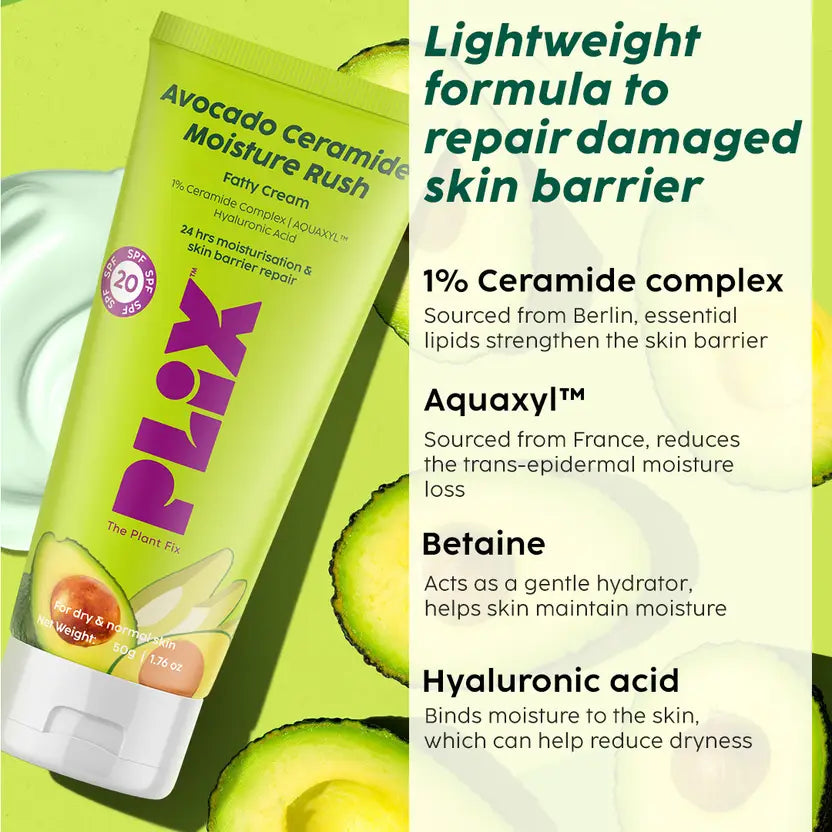 Avocado Ceramide Moisture Rush Fatty Cream for Barrier Repair & 100 HR Moisture